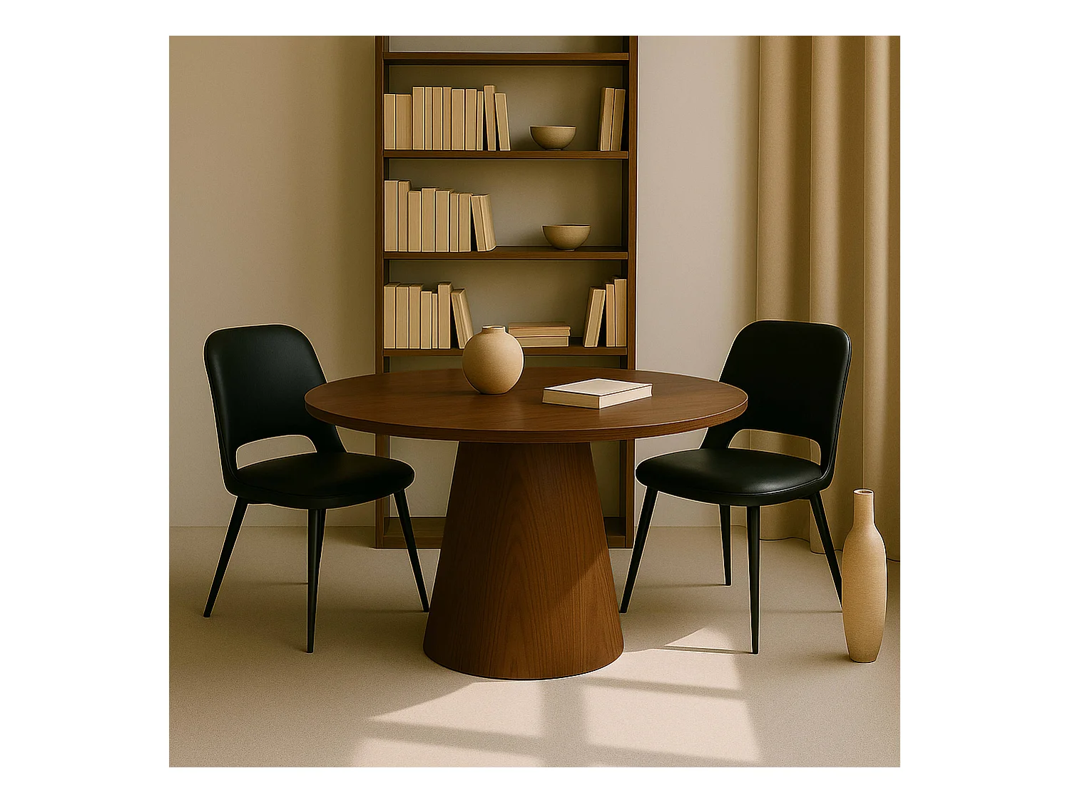 Table à manger scandinave ronde 120 cm effet bois foncé