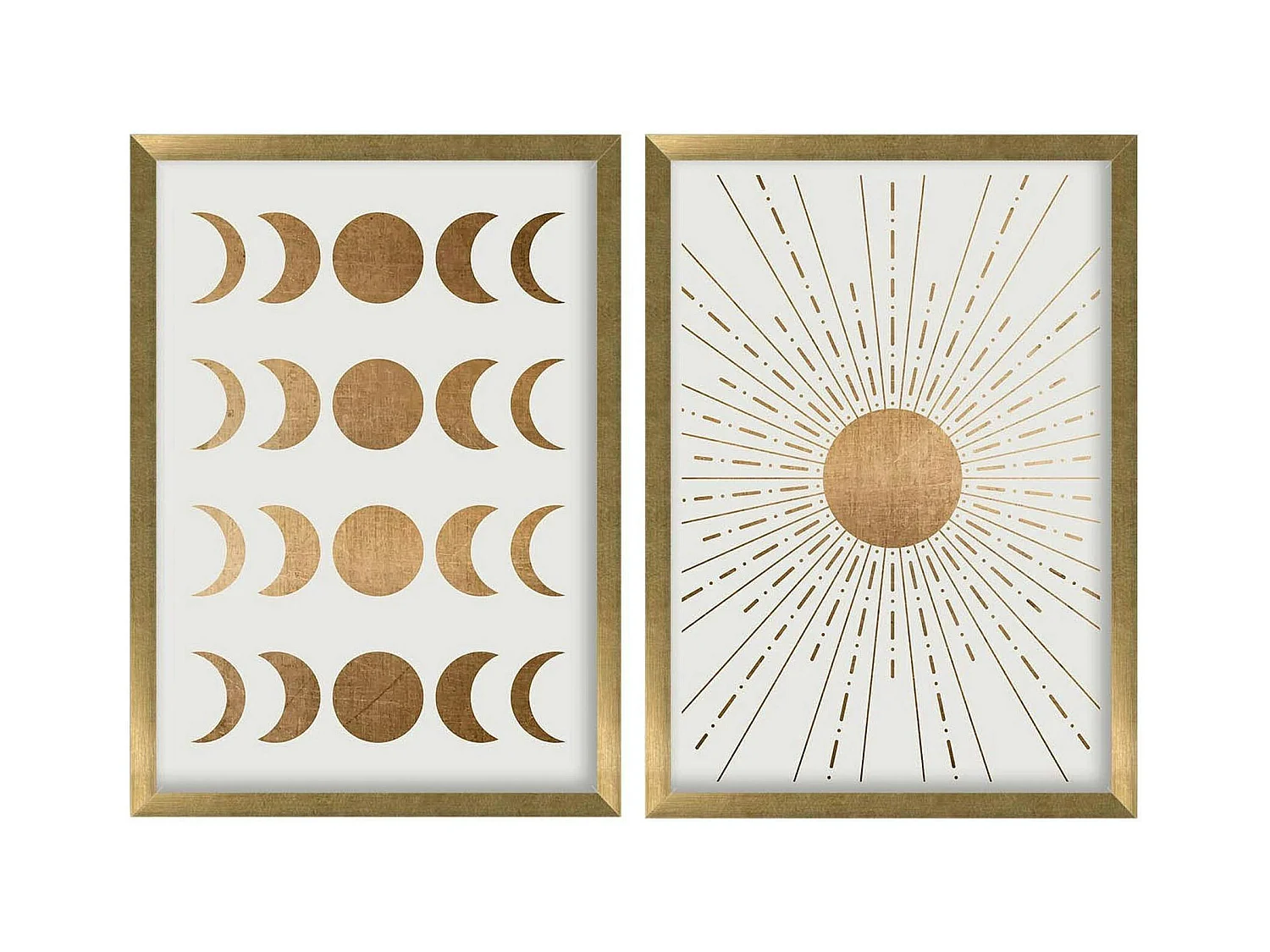 Tableau décoratif doré soleil et lune – cadre (set de 2)