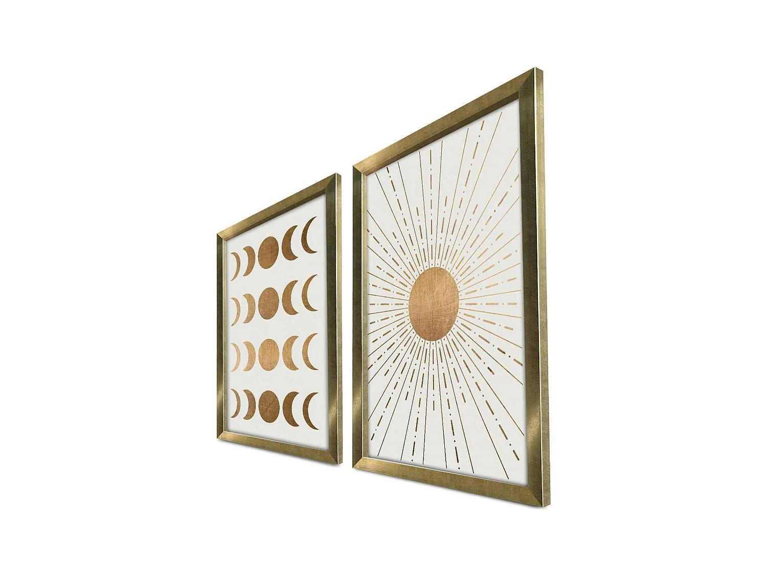 Tableau décoratif doré soleil et lune – cadre (set de 2)
