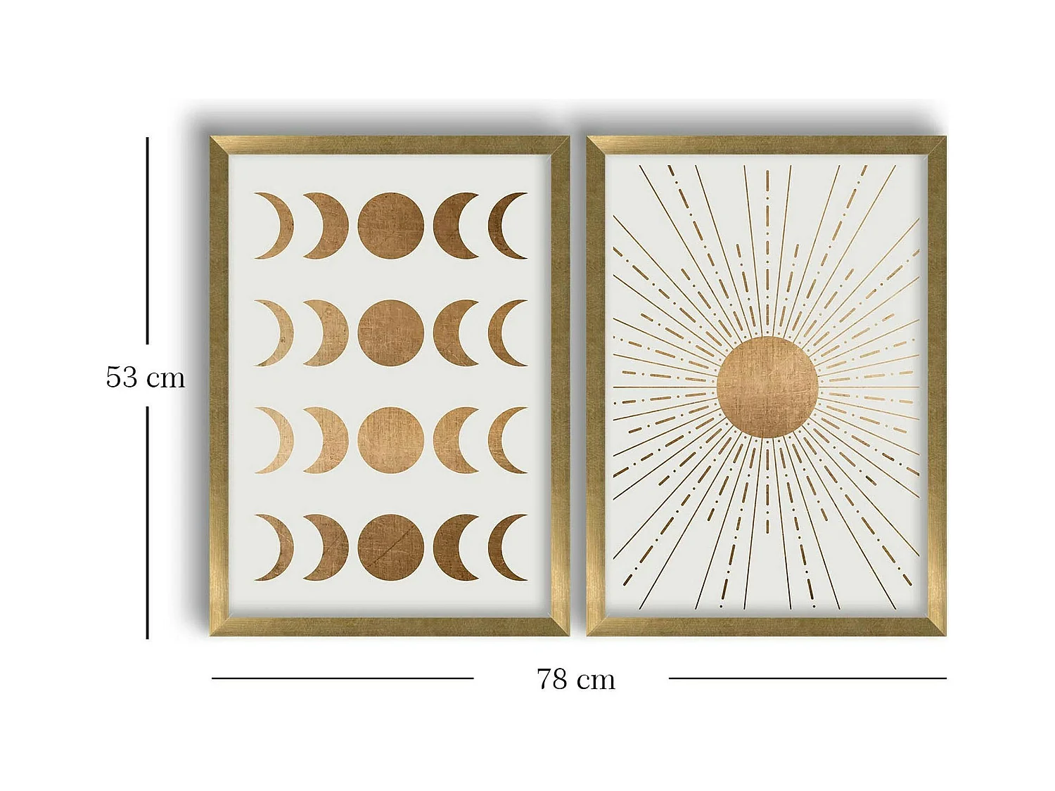 Tableau décoratif doré soleil et lune – cadre (set de 2)