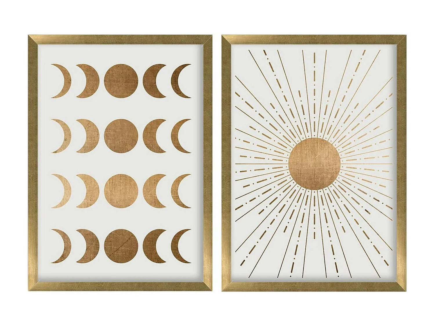 Tableau décoratif doré soleil et lune – cadre (set de 2)
