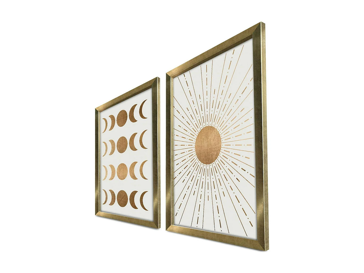 Tableau décoratif doré soleil et lune – cadre (set de 2)