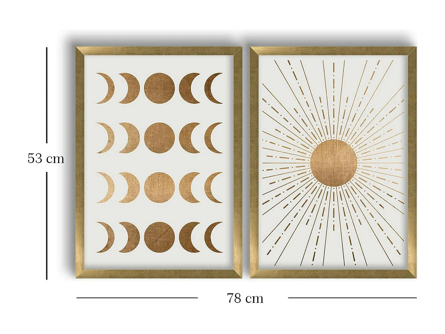 Tableau décoratif doré soleil et lune – cadre (set de 2)