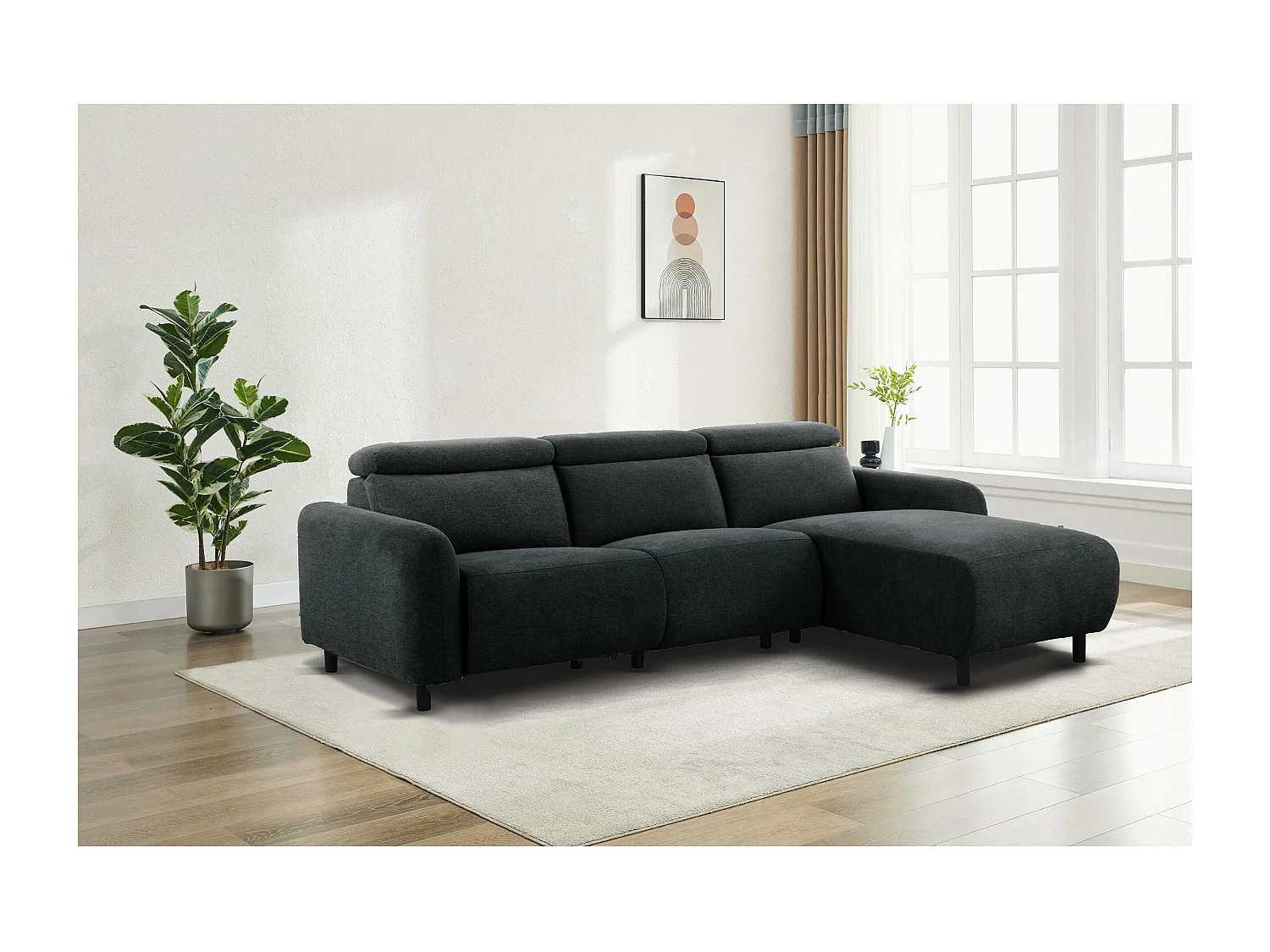 Skaane | Sofa 3 seater with chaise right & electric function in fabric anthracit