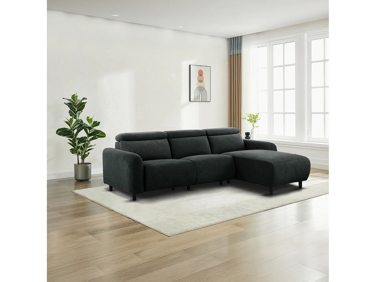 Skaane | Sofa 3 seater with chaise right & electric function in fabric anthracit