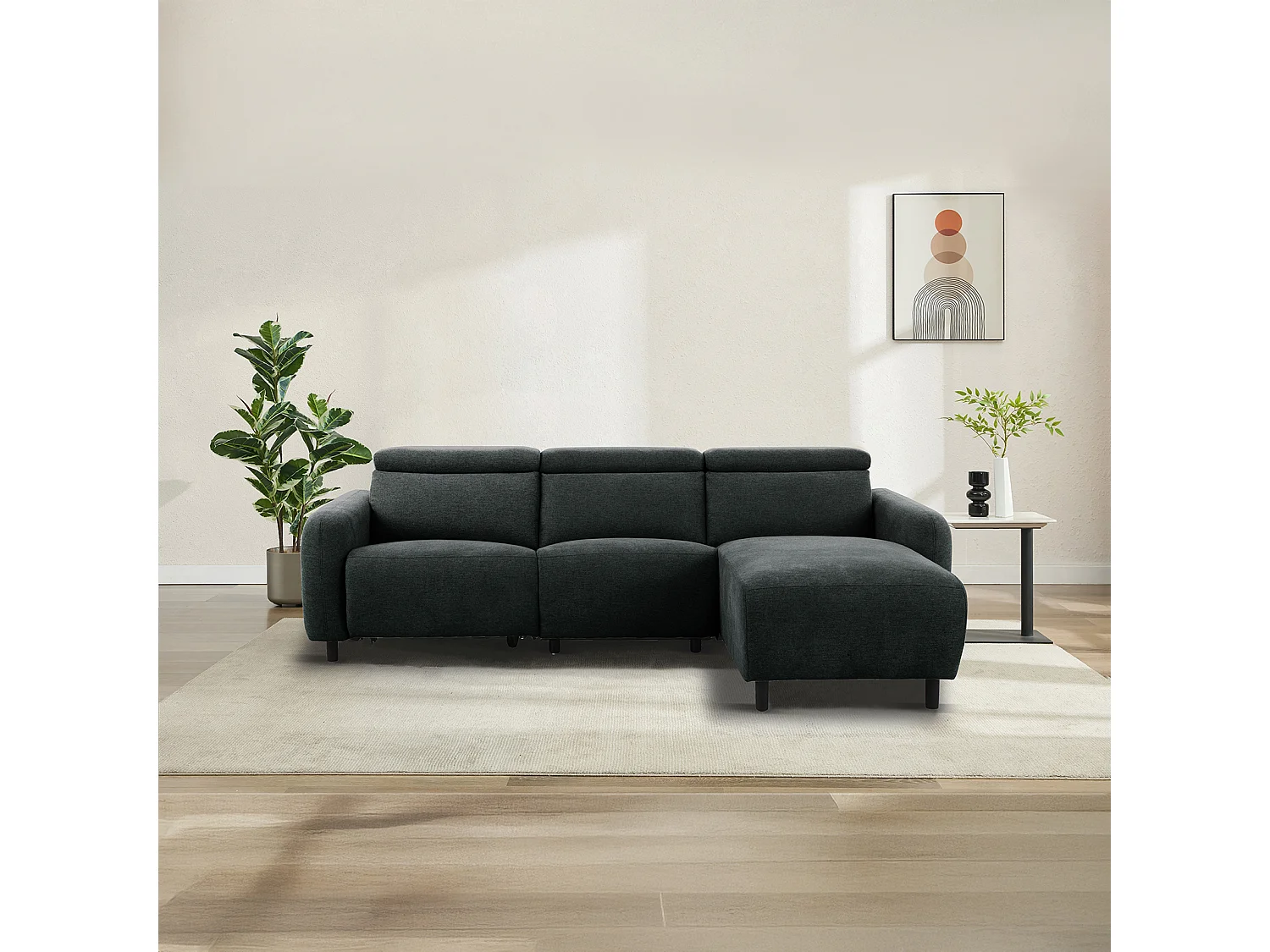 Skaane | Sofa 3 seater with chaise right & electric function in fabric anthracit