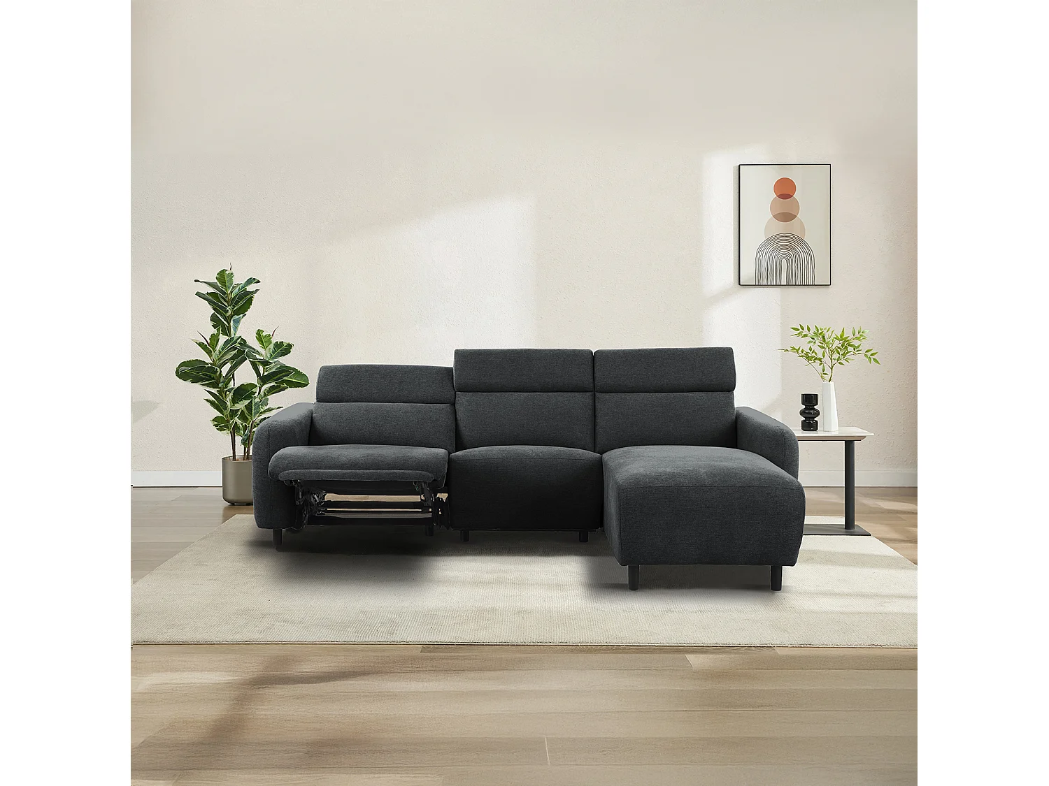 Skaane | Sofa 3 seater with chaise right & electric function in fabric anthracit