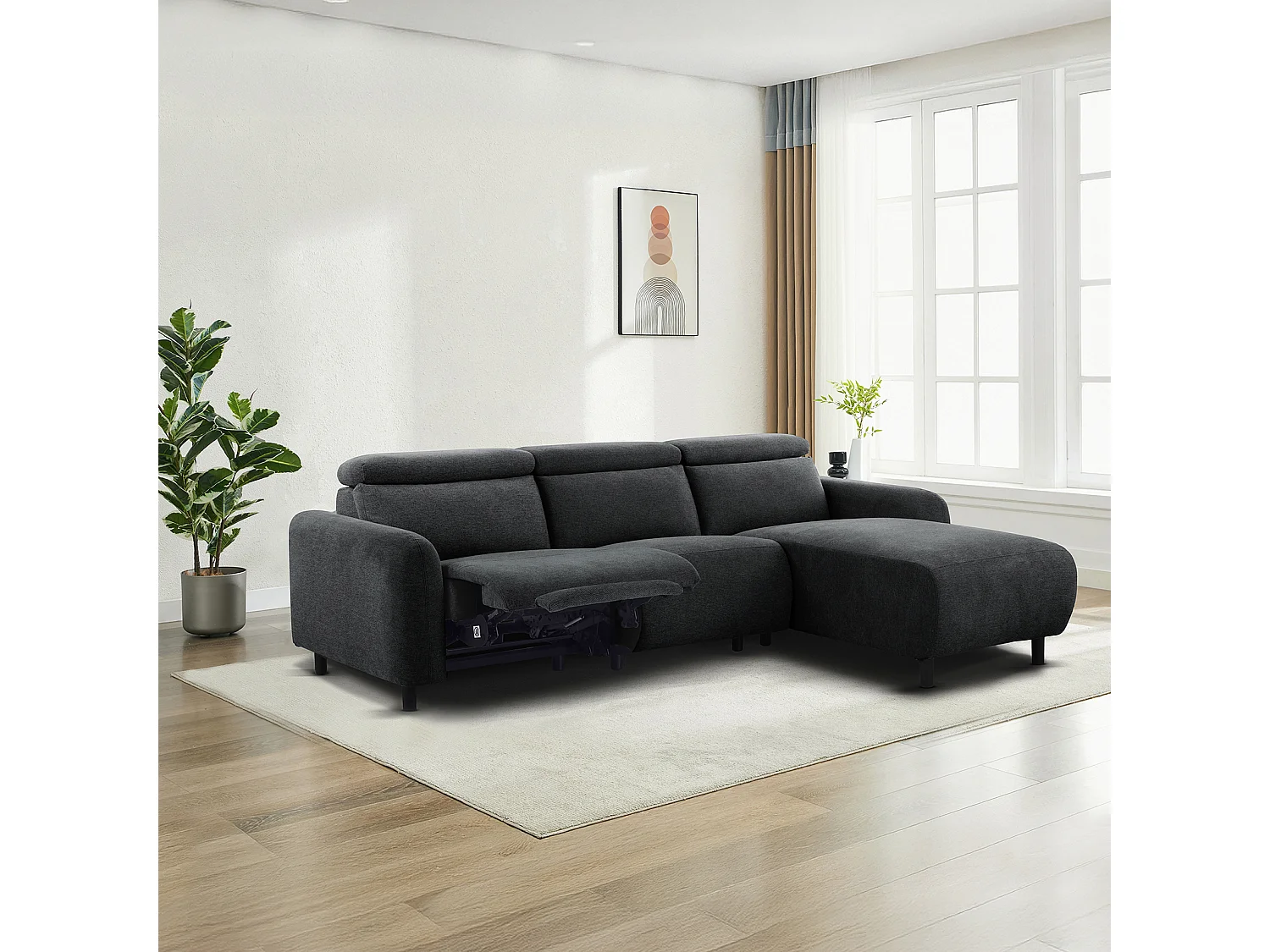 Skaane | Sofa 3 seater with chaise right & electric function in fabric anthracit