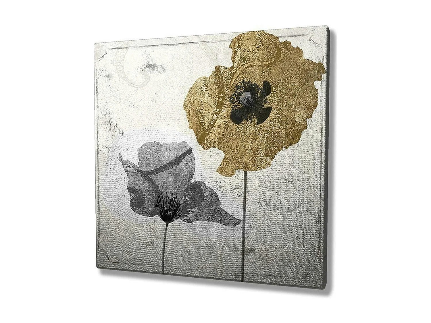 Tableau fleurs or et argent – carré, impression sur toile
