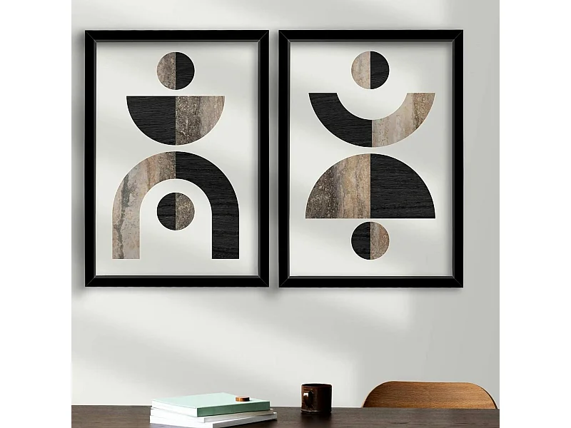 Tableau abstrait géométrique noir et marbre (set de 2)