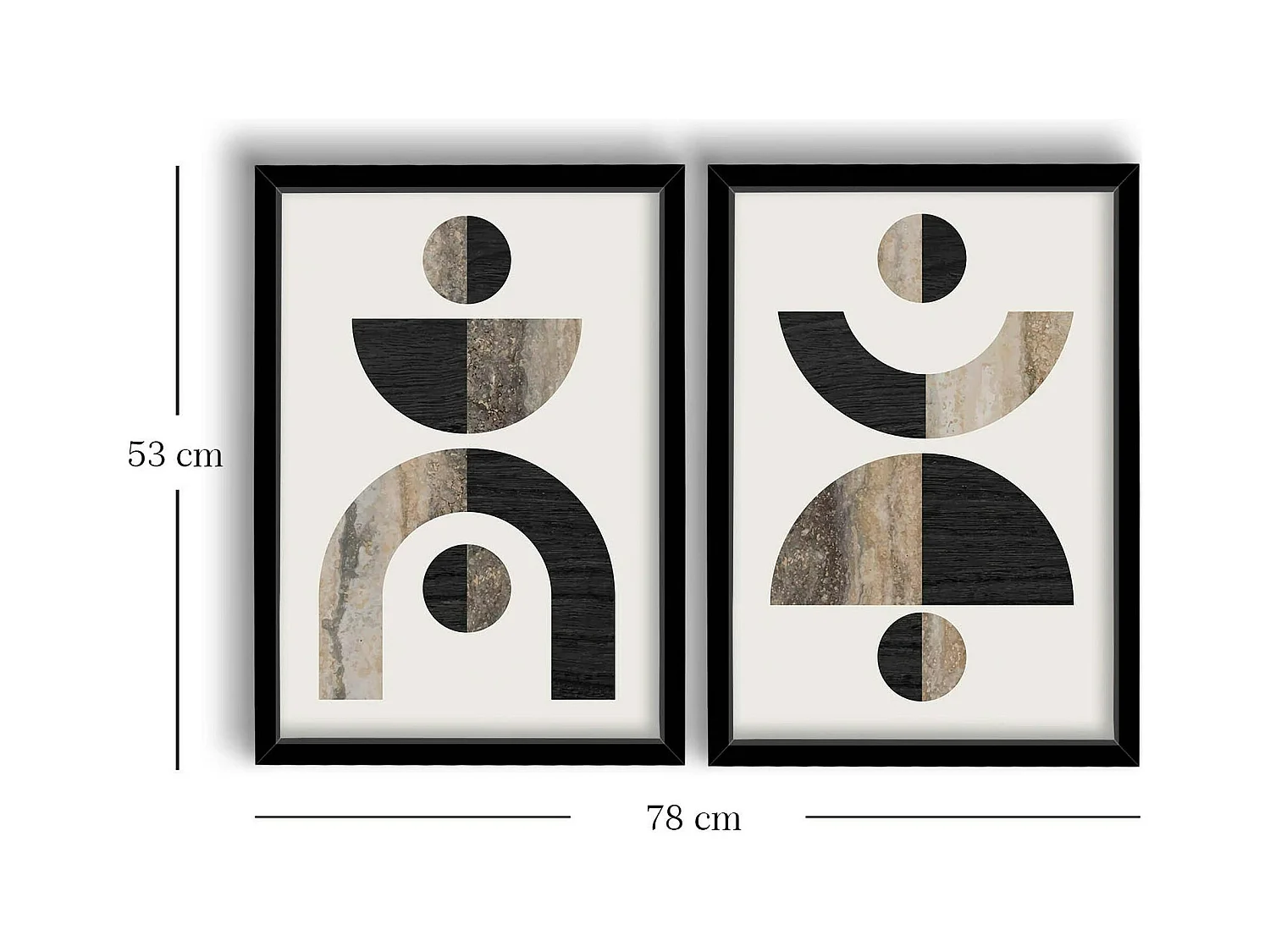 Tableau abstrait géométrique noir et marbre (set de 2)