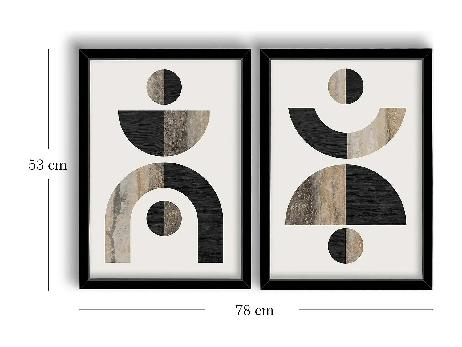 Tableau abstrait géométrique noir et marbre (set de 2)