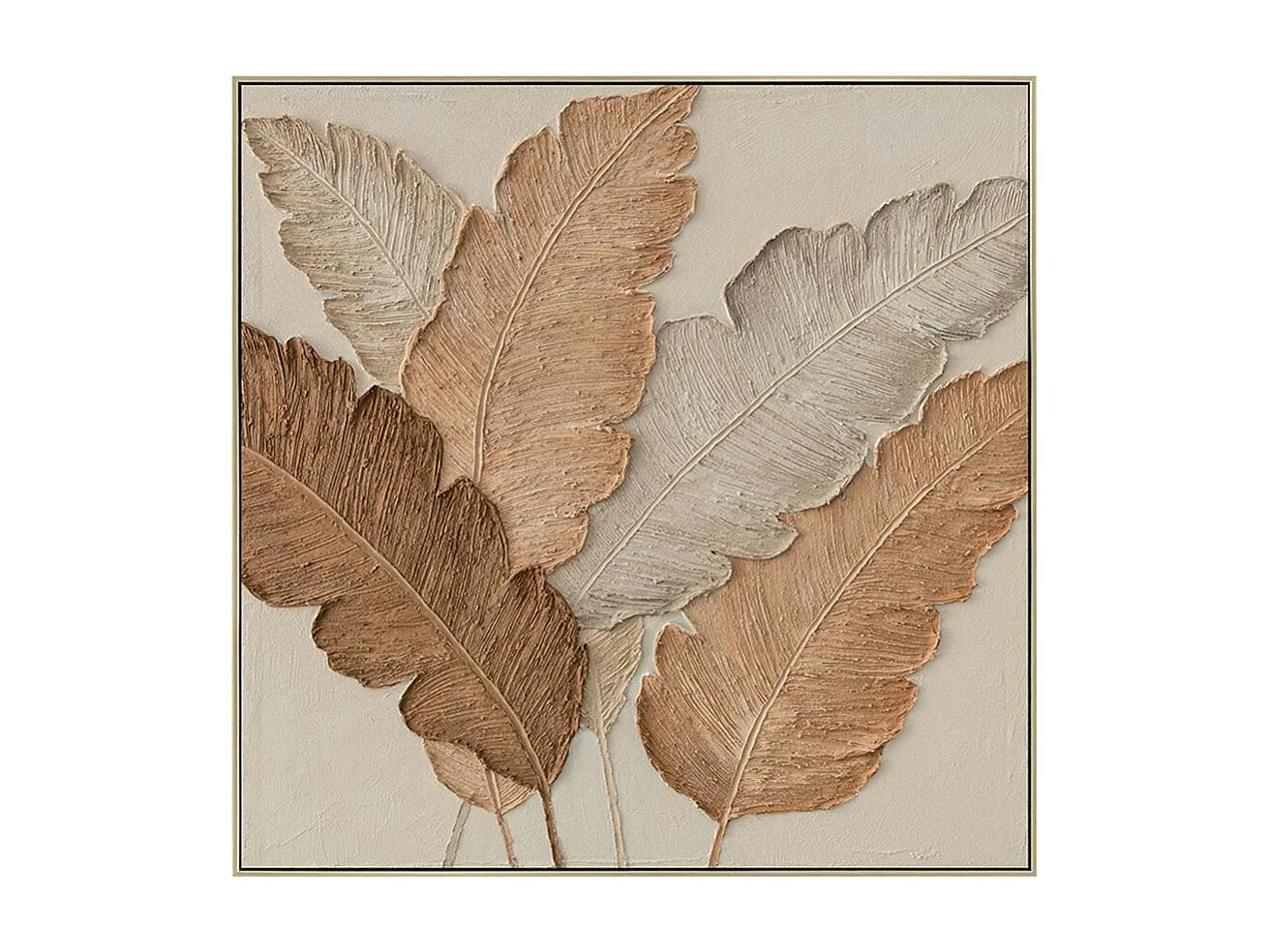 Tableau feuilles tropicales avec relief 80x80 cm