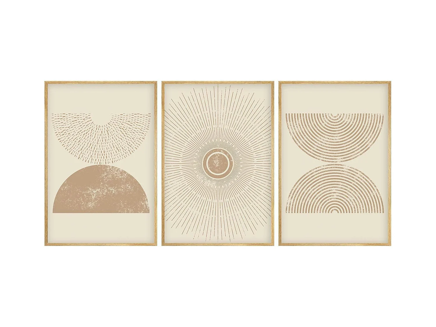 Tableau abstrait beige – formes rondes, cadre (lot de 3)