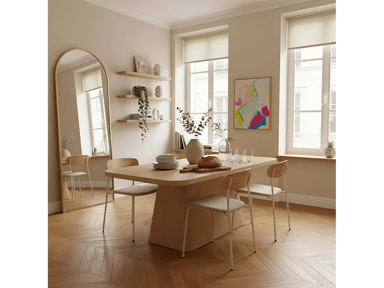 Scandinavische rechthoekige eettafel 180 cm licht houtlook