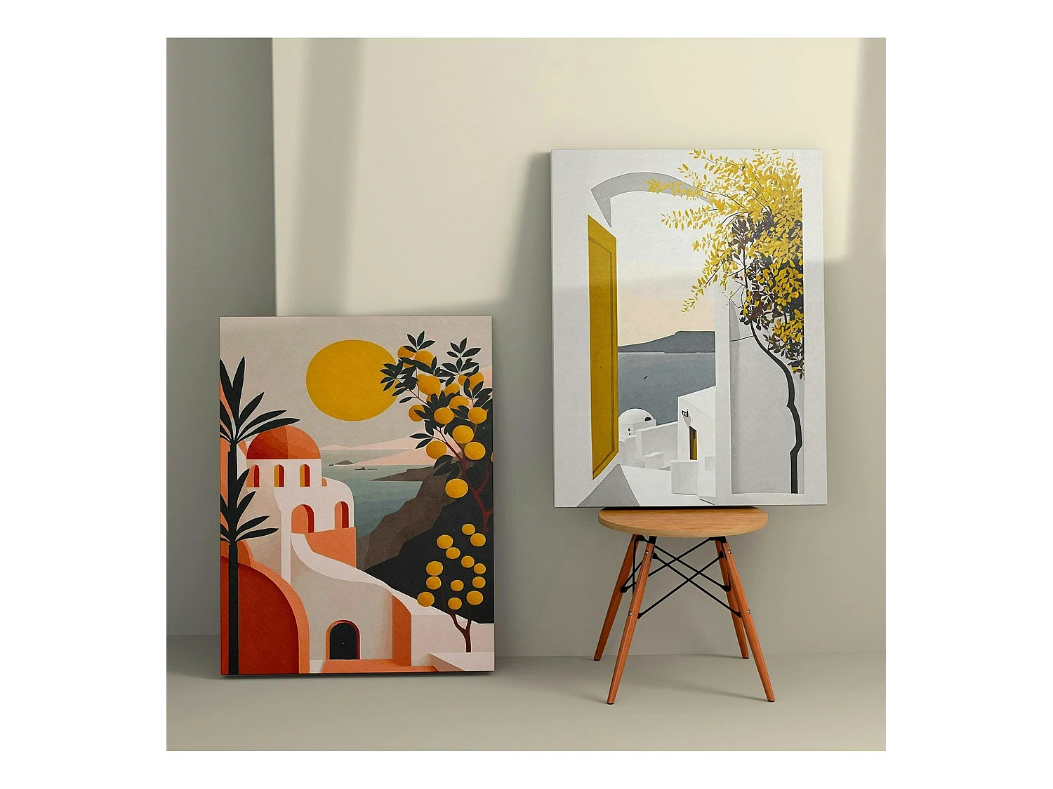 Tableau paysage méditerranéen – tons chauds (set de 2)