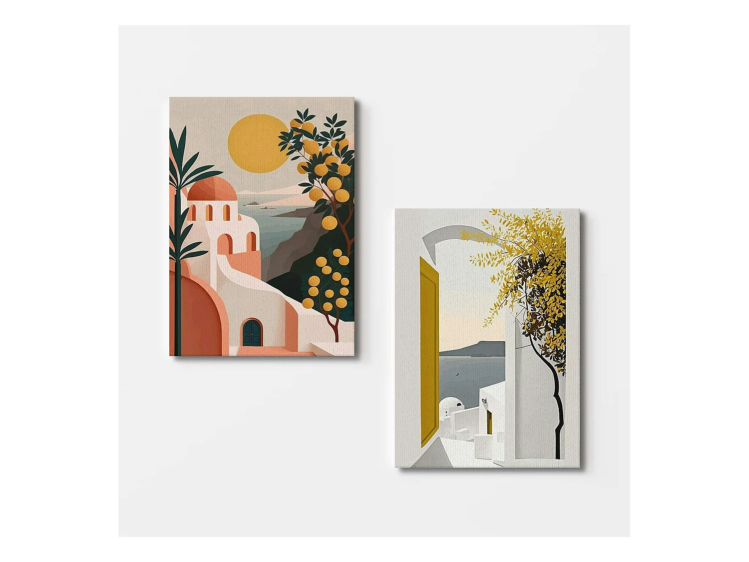 Tableau paysage méditerranéen – tons chauds (set de 2)