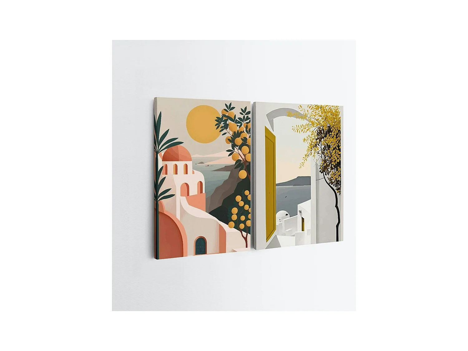 Tableau paysage méditerranéen – tons chauds (set de 2)