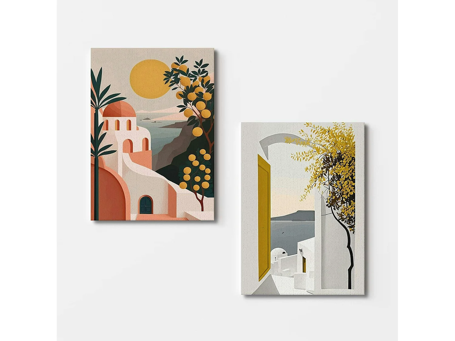 Tableau paysage méditerranéen – tons chauds (set de 2)