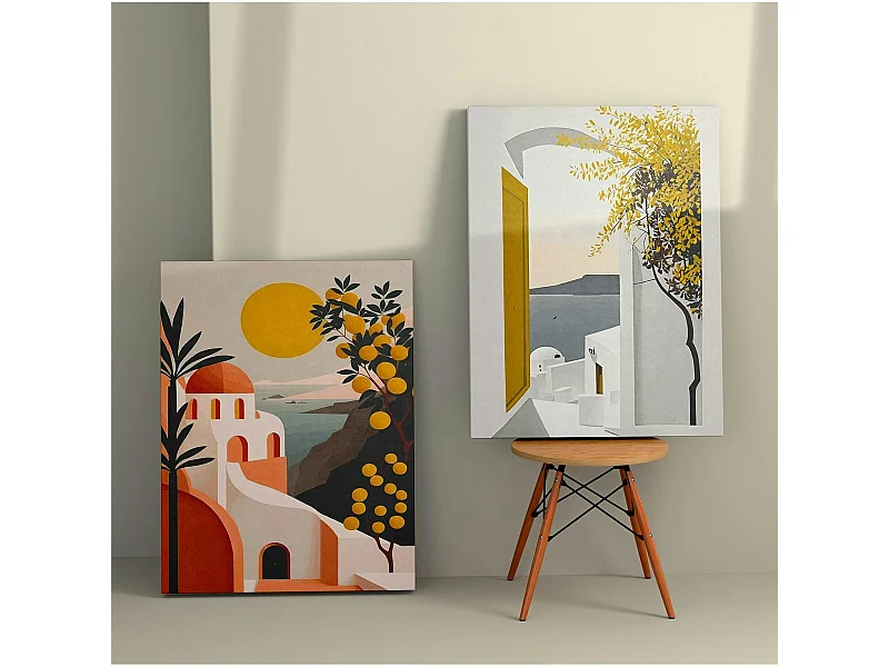 Tableau paysage méditerranéen – tons chauds (set de 2)