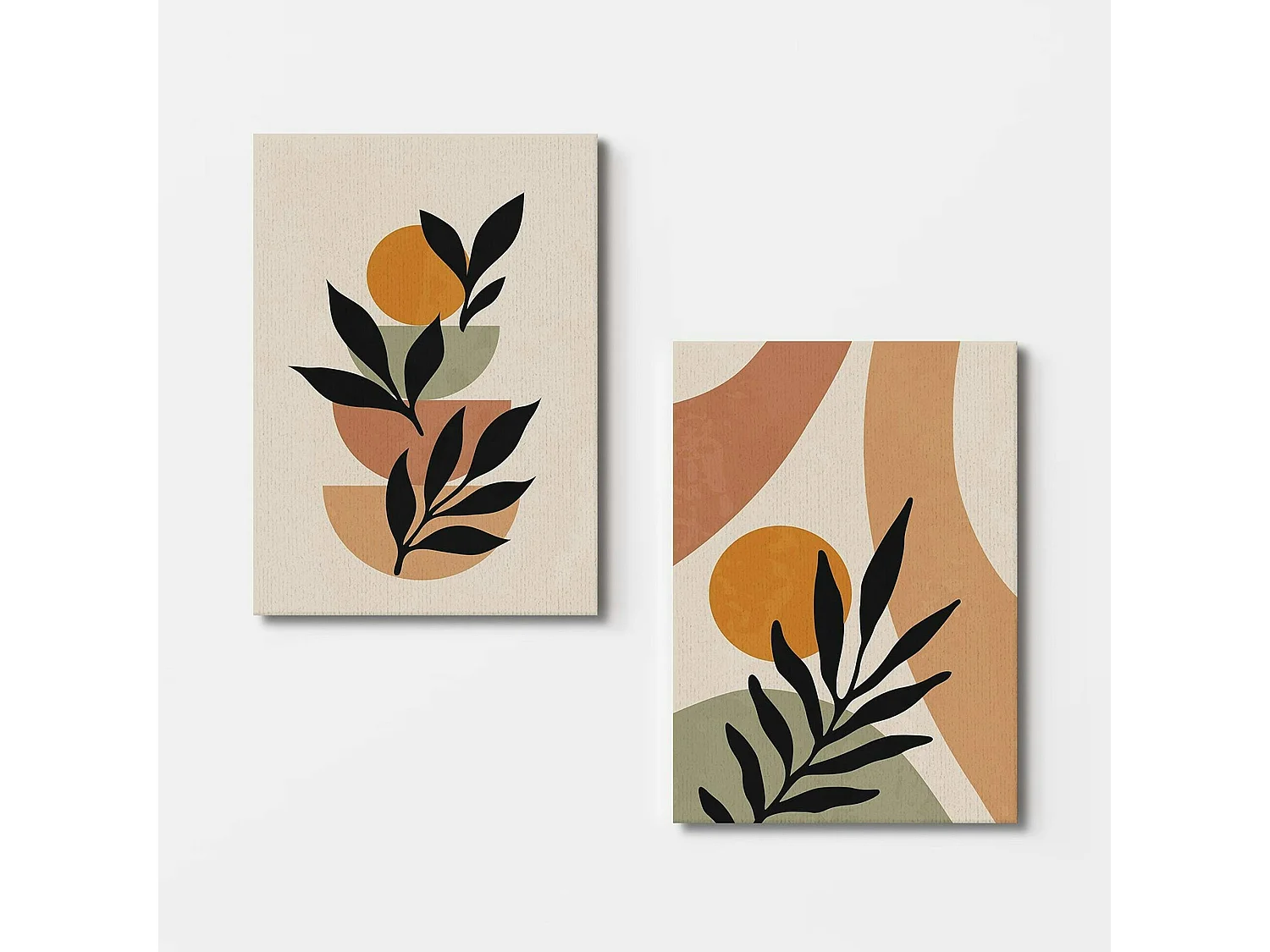 Tableau abstrait feuilles d'olivier – tons nature (set de 2)