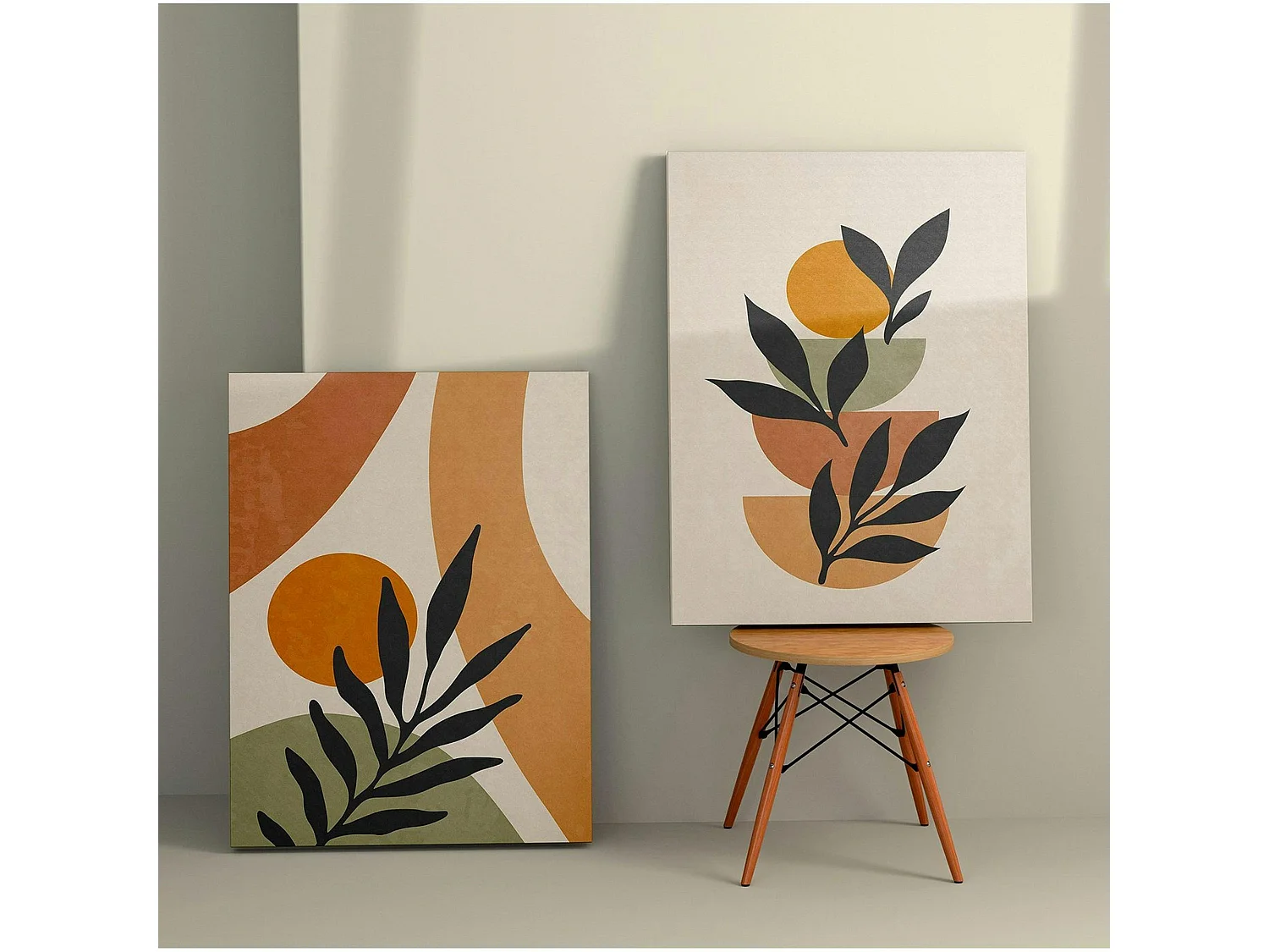 Tableau abstrait feuilles d'olivier – tons nature (set de 2)