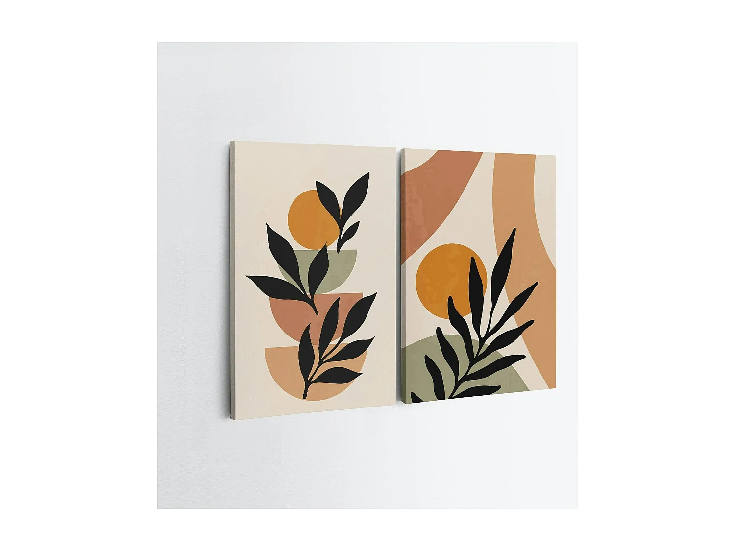 Tableau abstrait feuilles d'olivier – tons nature (set de 2)
