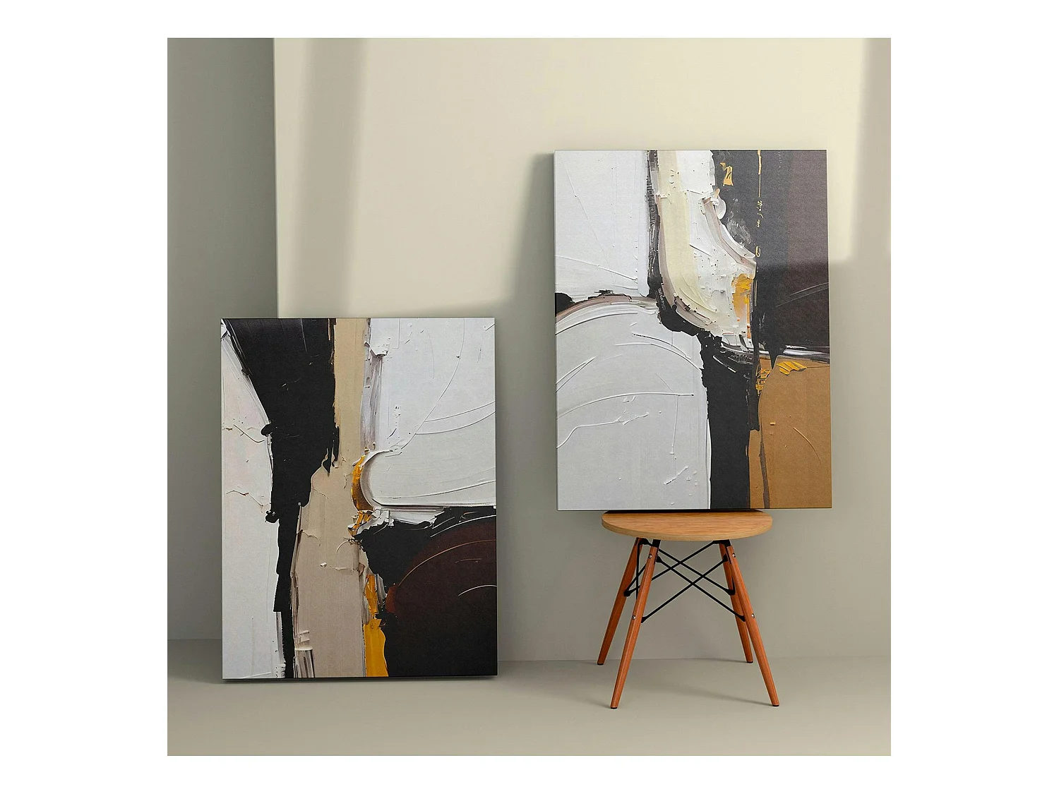 Tableau abstrait – tons noir, taupe et blanc (set de 2)