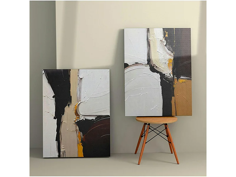 Tableau abstrait – tons noir, taupe et blanc (set de 2)