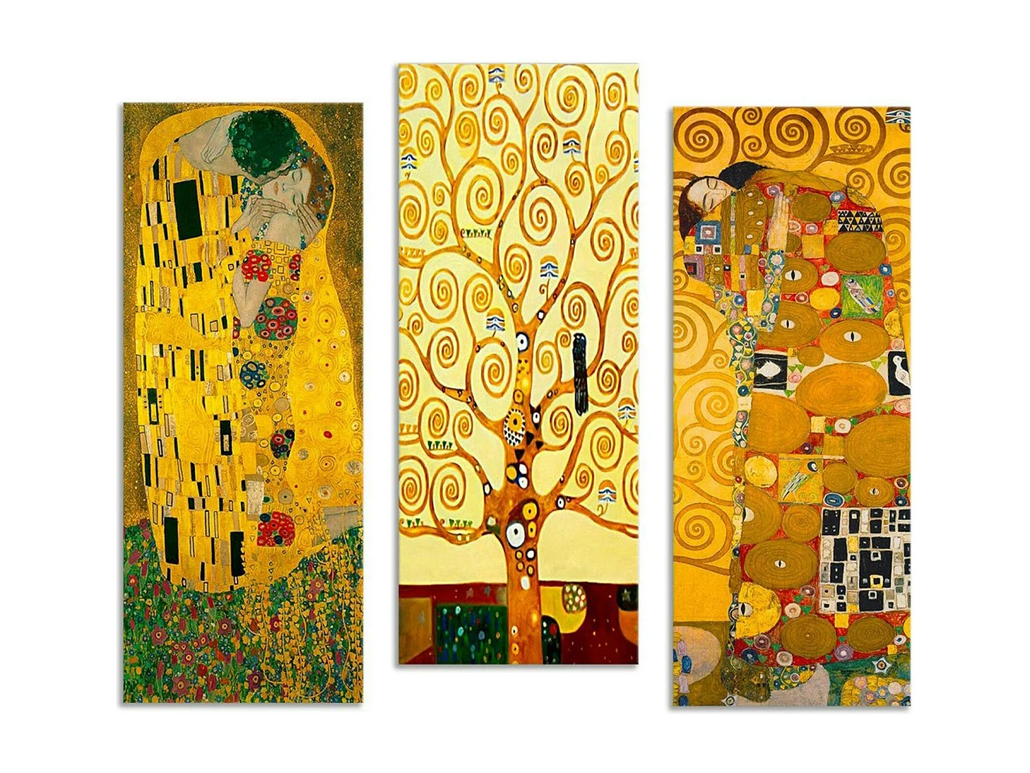 Tableau décoratif Klimt – Baiser, Arbre, Etreinte (set de 3)