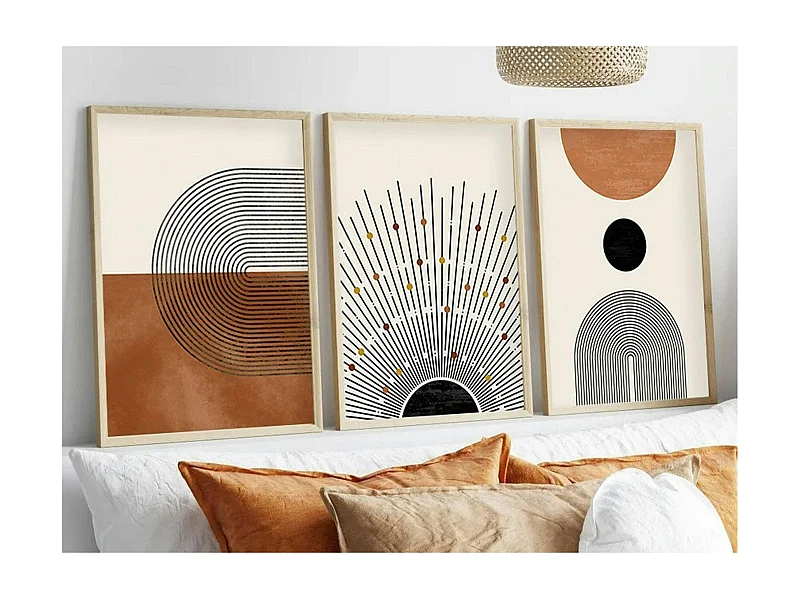 Tableau abstrait noir et brun – thème soleil (lot de 3)