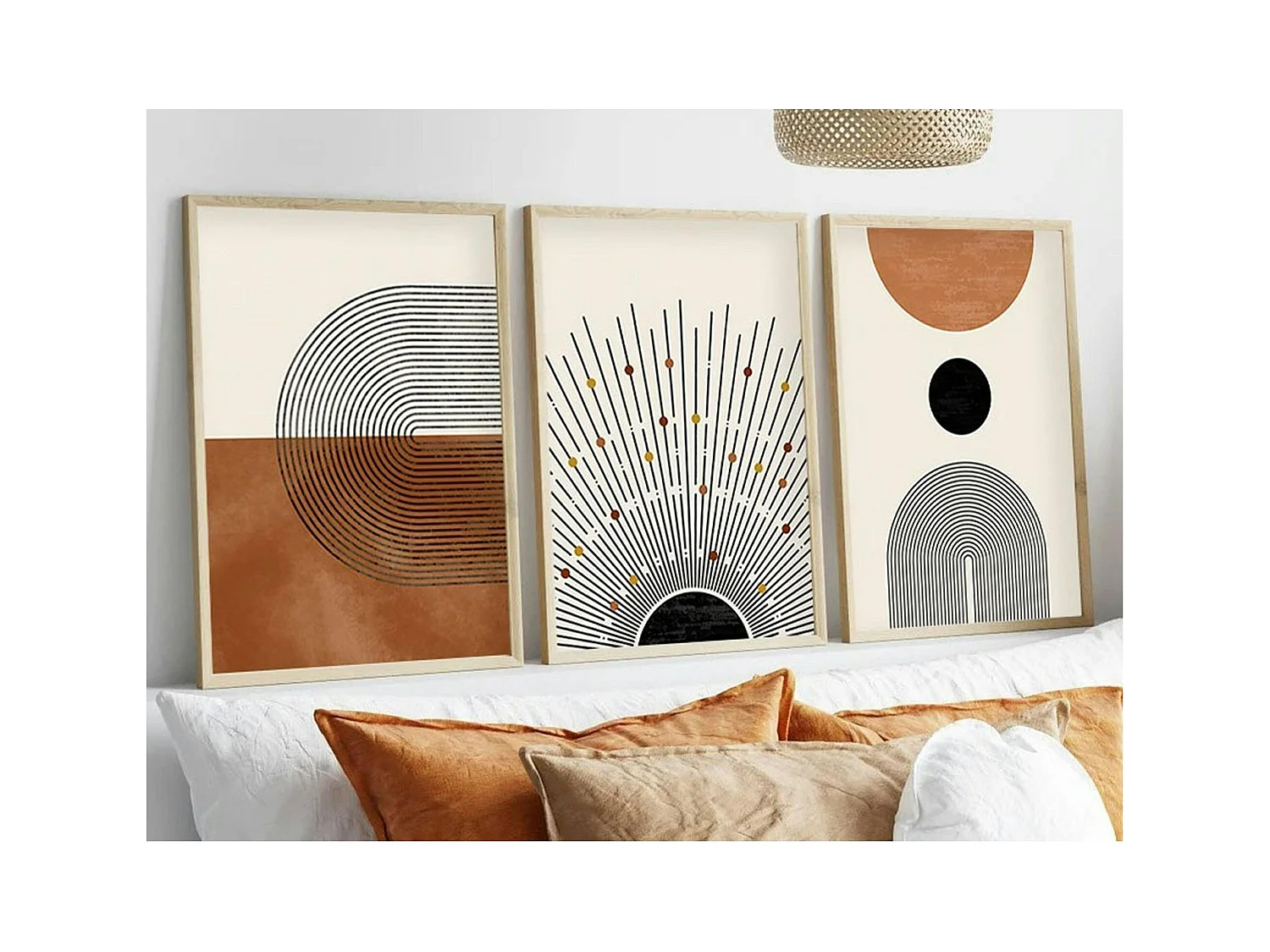 Tableau abstrait noir et brun – thème soleil (lot de 3)