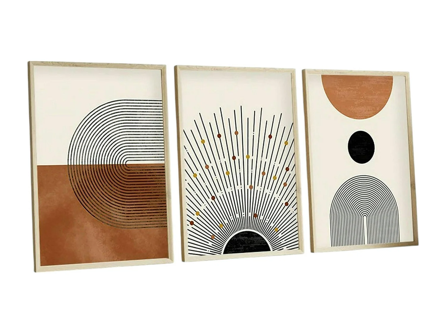 Tableau abstrait noir et brun – thème soleil (lot de 3)