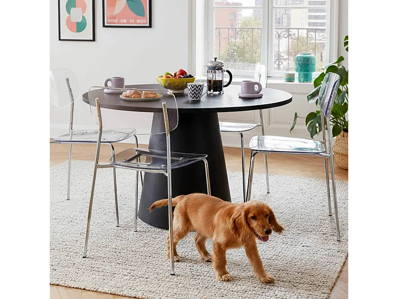 Table à manger scandinave ronde 120 cm effet bois noir