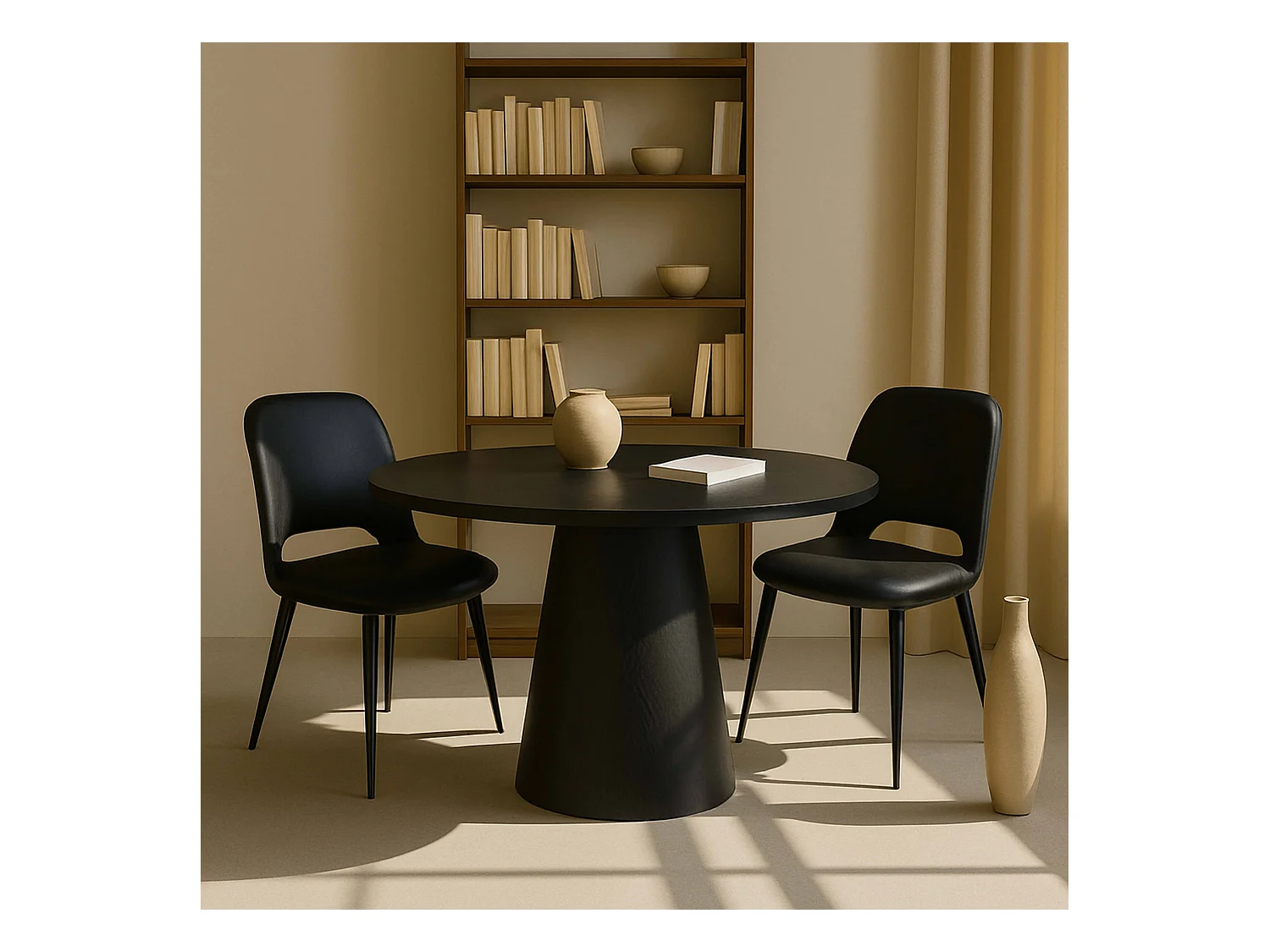 Table à manger scandinave ronde 120 cm effet bois noir
