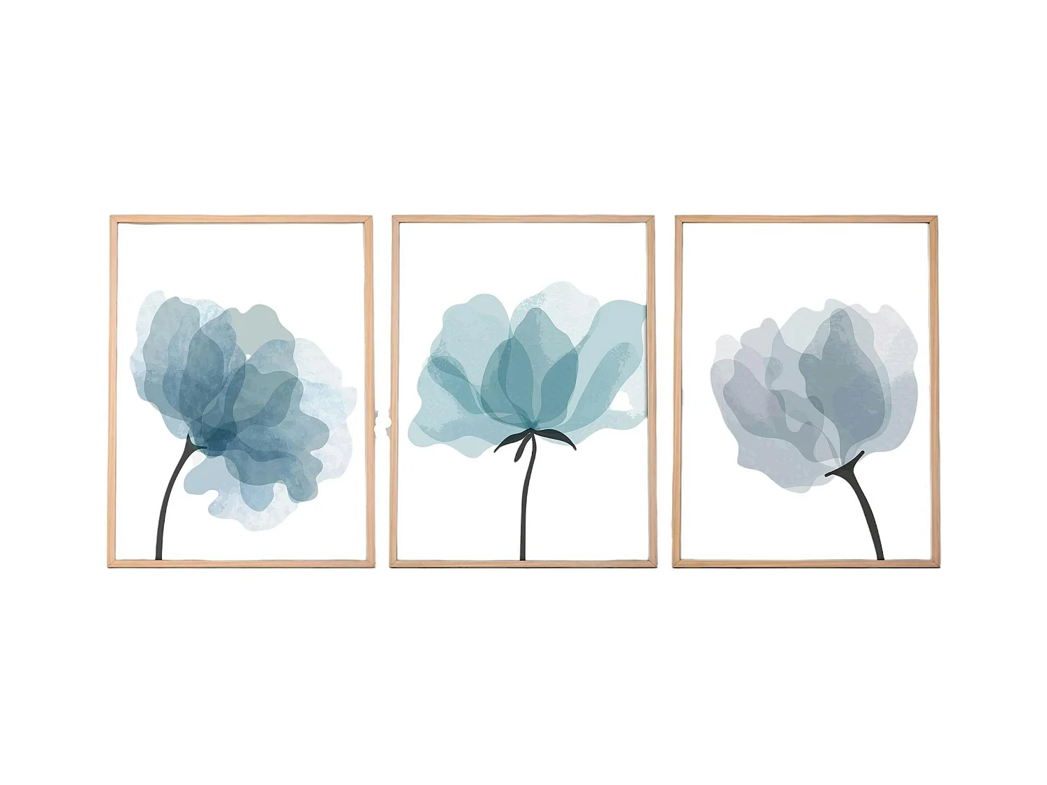 Tableau floral aquarelle bleu pastel – lot de 3