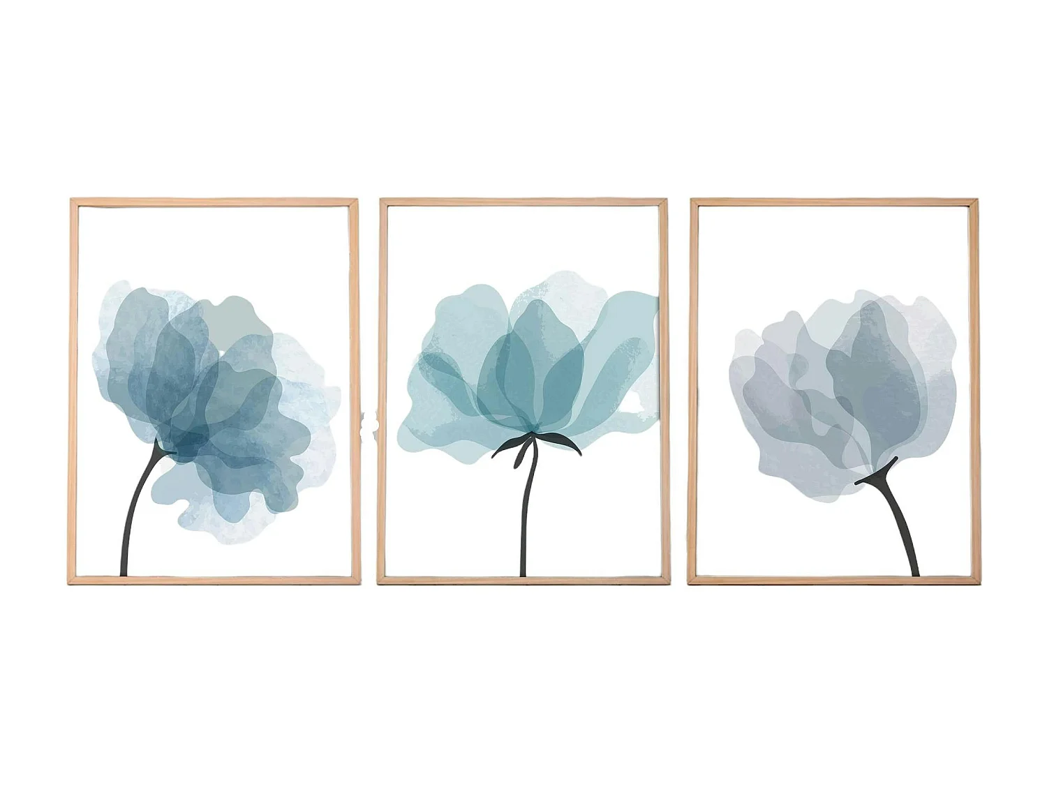 Tableau floral aquarelle bleu pastel – lot de 3