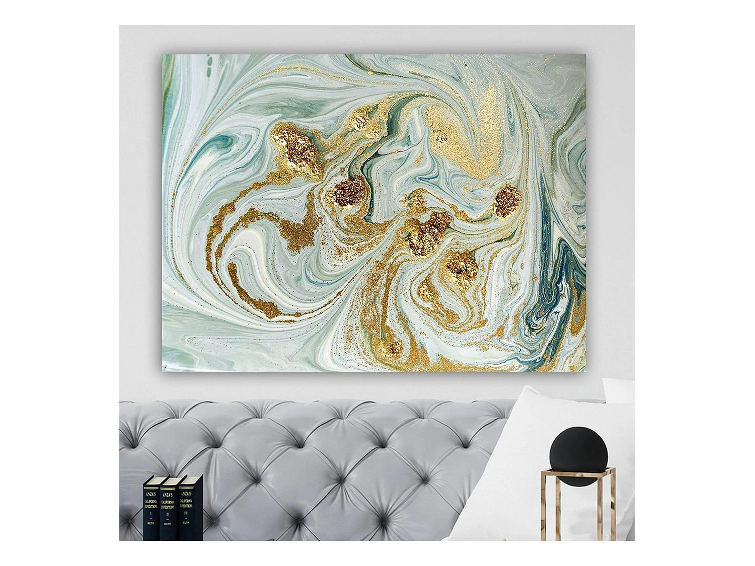 Tableau abstrait marbré – reflets dorés