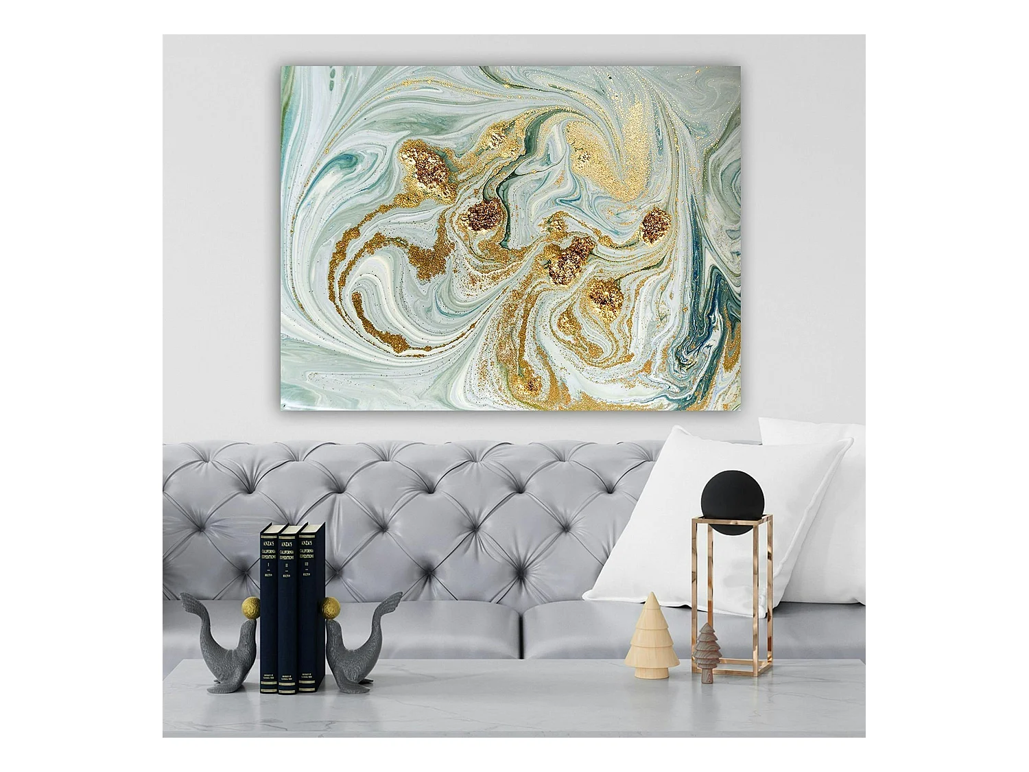 Tableau abstrait marbré – reflets dorés