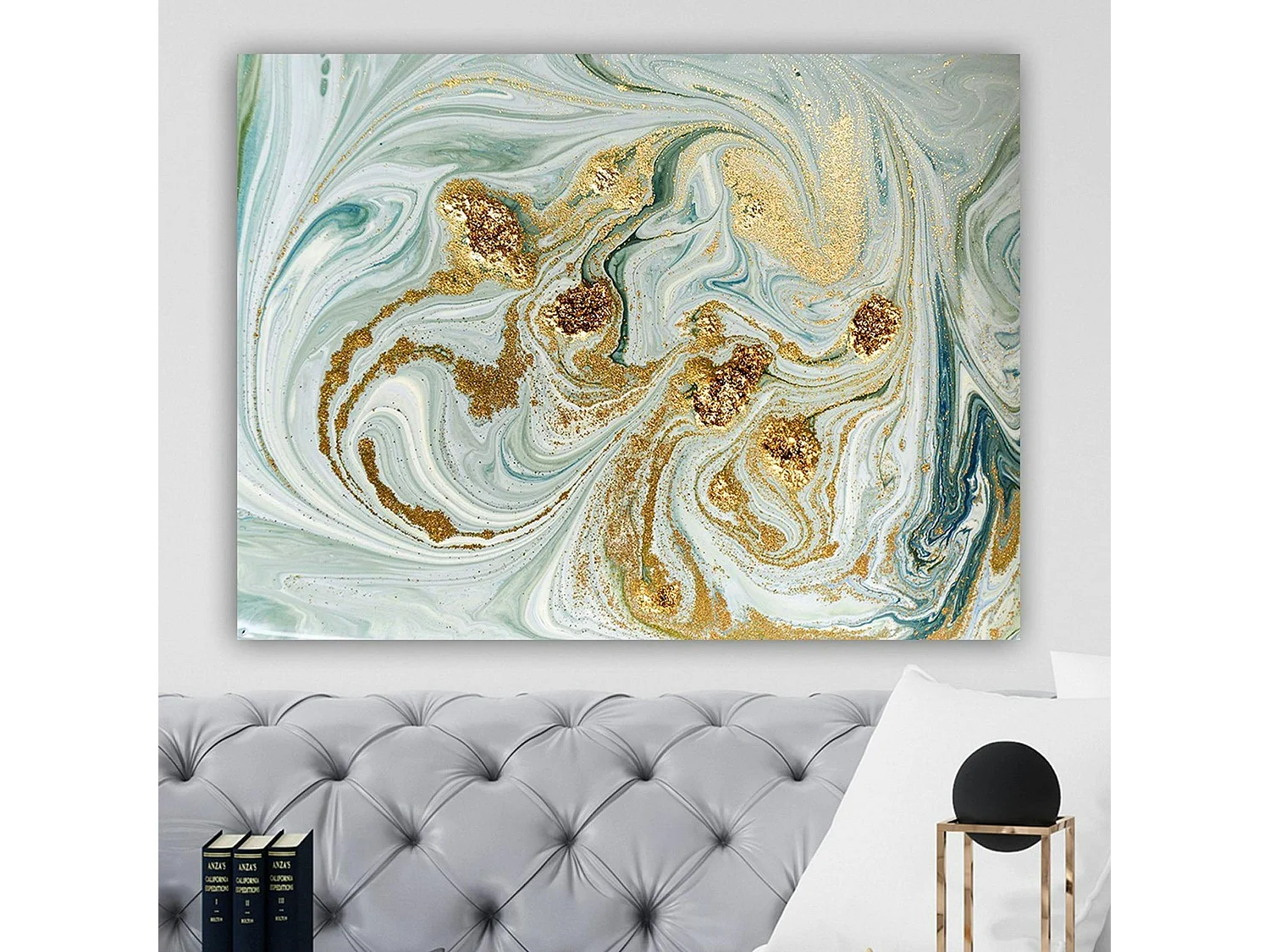 Tableau abstrait marbré – reflets dorés