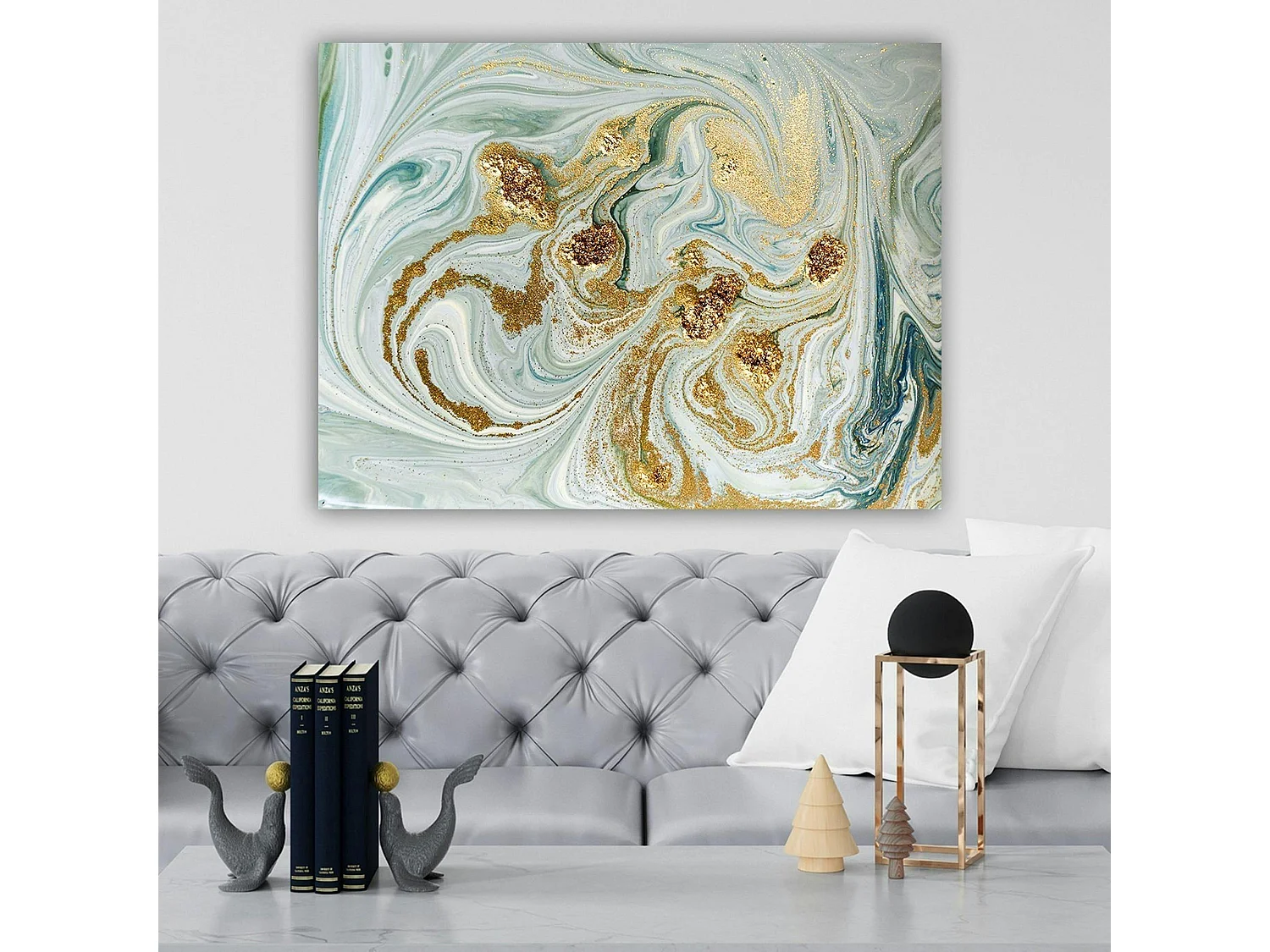 Tableau abstrait marbré – reflets dorés