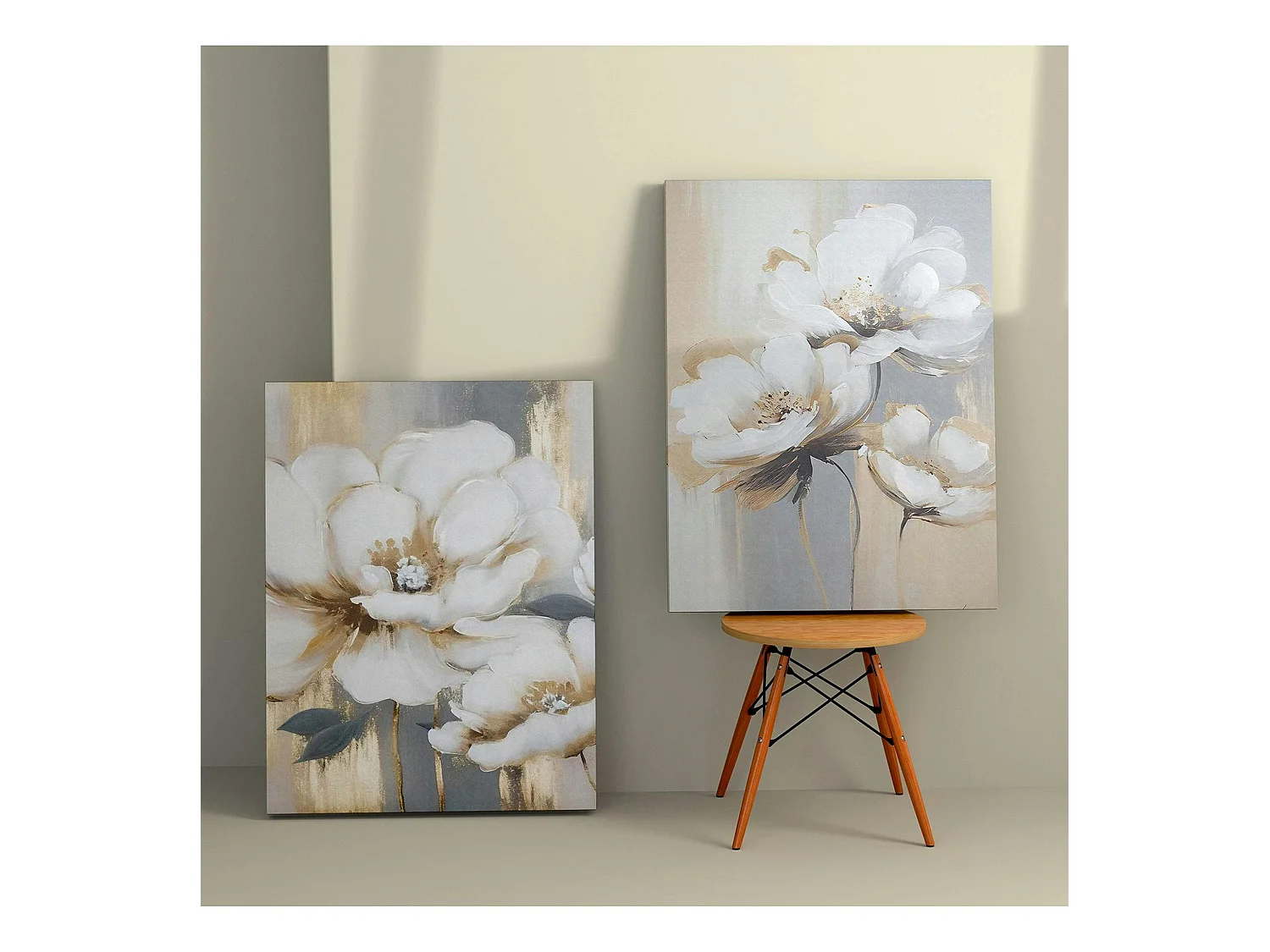 Tableau de fleurs blanches – pour décoration murale (set de 2)