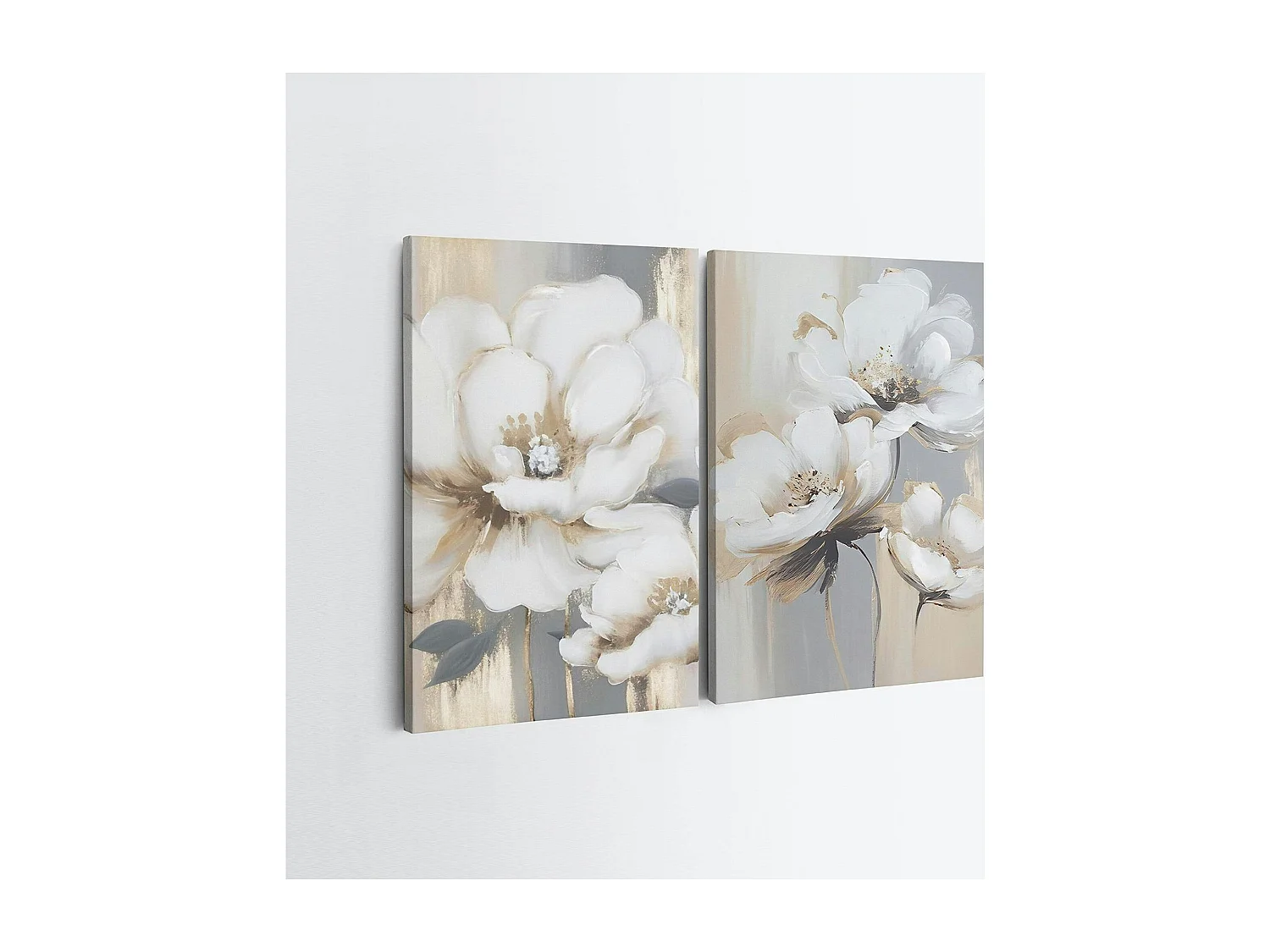 Tableau de fleurs blanches – pour décoration murale (set de 2)