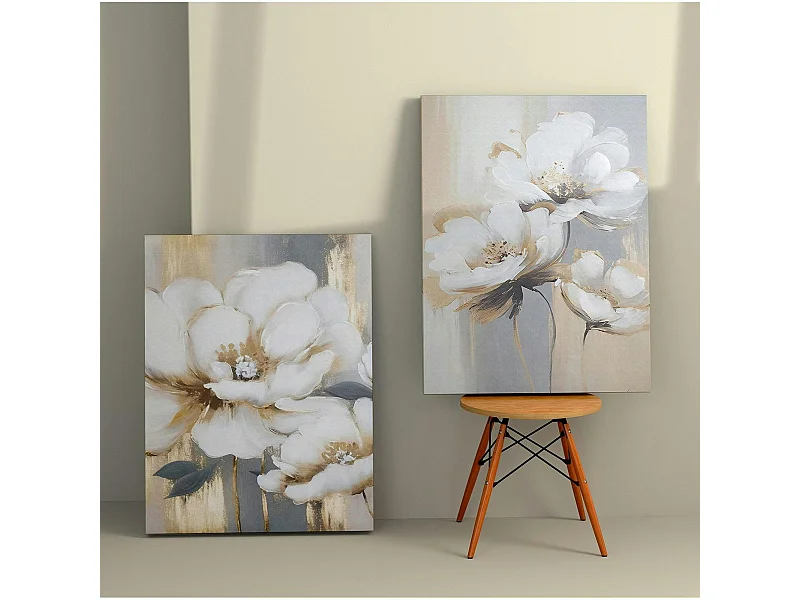 Tableau de fleurs blanches – pour décoration murale (set de 2)