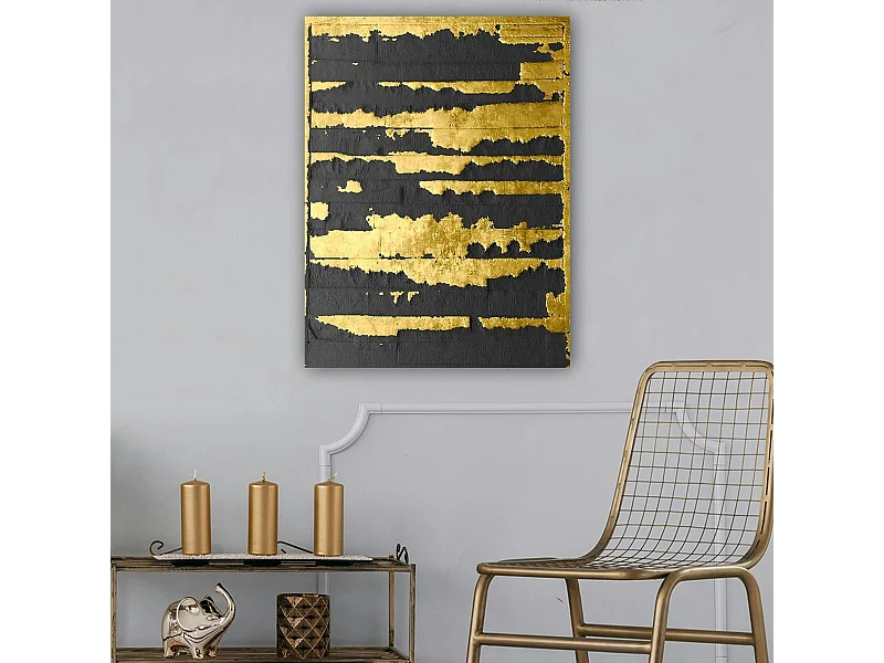 Tableau abstrait noir et or – style contemporain