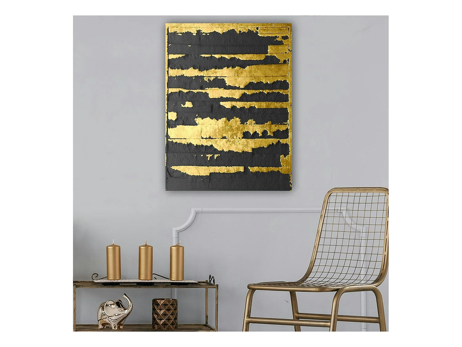 Tableau abstrait noir et or – style contemporain