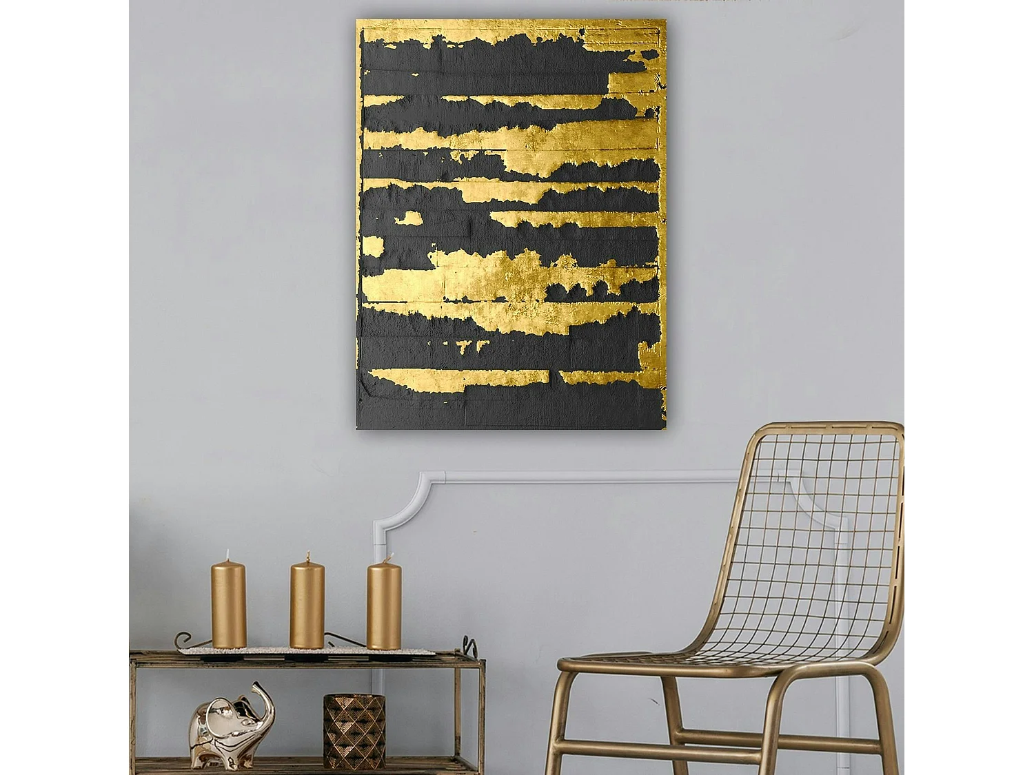 Tableau abstrait noir et or – style contemporain