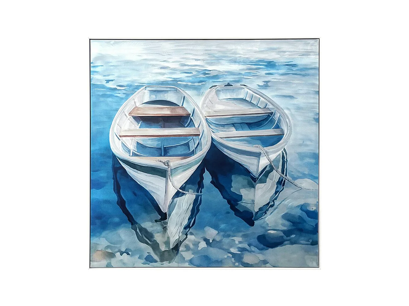 Tableau barques sur eau calme 80x80 cm