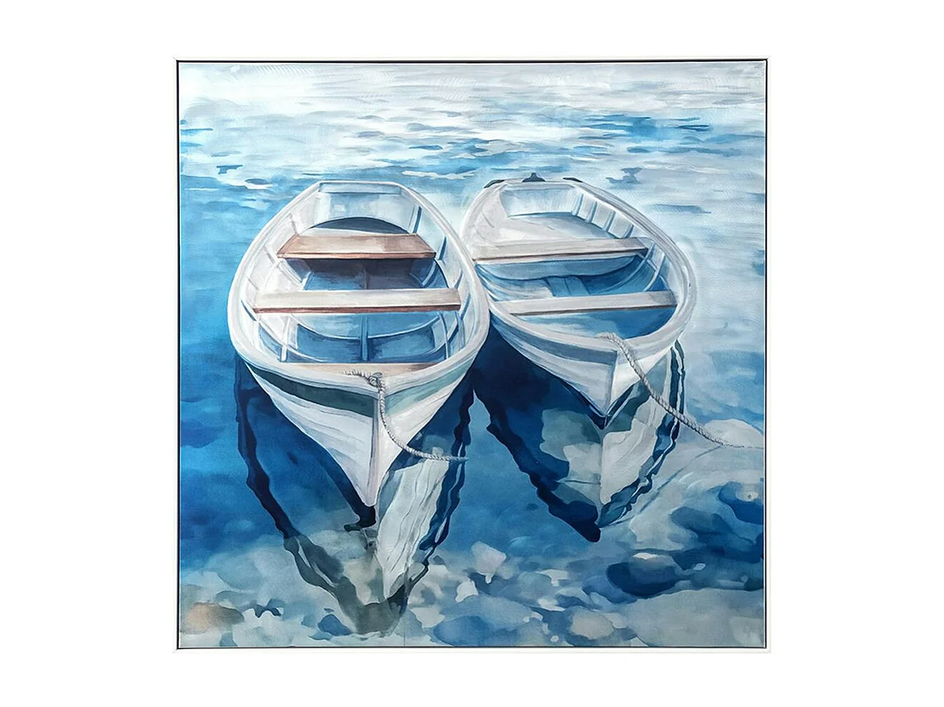 Tableau barques sur eau calme 80x80 cm