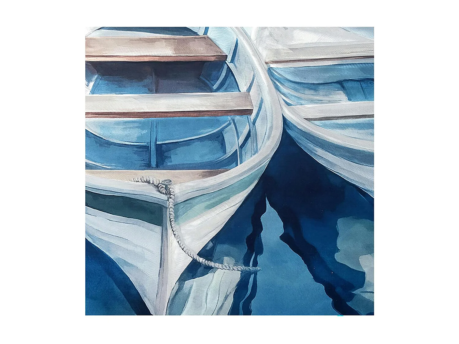 Tableau barques sur eau calme 80x80 cm